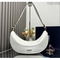 Luxury Discount Prada Demi-lune large leather shoulder bag 1BC255 White 2025