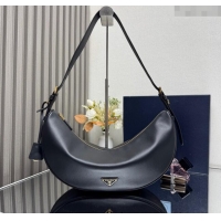 Buy New Cheap Prada Demi-lune large leather shoulder bag 1BC255 Black 2025
