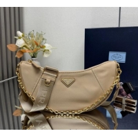 Good Looking Prada Demi-lune Re-Nylon shoulder bag 1BH222 Beige 2025