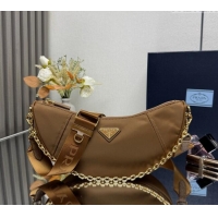 Best Quality Prada Demi-lune Re-Nylon shoulder bag 1BH222 Brandy Brown 2025
