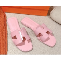 Sophisticated Hermes Oran Classic Flat Slides Sandal in Smooth Calfskin Light Pink 0421062