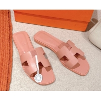 Cheap Price Hermes Oran Classic Flat Slides Sandal in Smooth Calfskin Peachy Pink 0421069