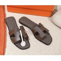 Good Product Hermes Oran Classic Flat Slides Sandal in Smooth Calfskin Grey 0421070
