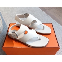 Top Grade Hermes Karen Flat Sandals in Calfskin Leather White 0421080