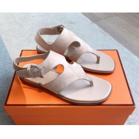 Shop Duplicate Hermes Karen Flat Sandals in Suede Light Pink 0421082