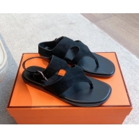 Classic Specials Hermes Karen Flat Sandals in Suede Black 0421083