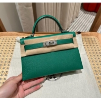 New Design Hermes Mini Kelly II Bag 19cm in Epsom Leather U4 Vert Vertigo H19 Green/Silver 2025 (Half Handmade)