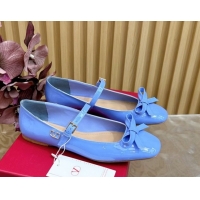 Purchase Valentino Mary-Janes Ballerinas Flats with Bow in Patent Leather Light Blue VLTN02251