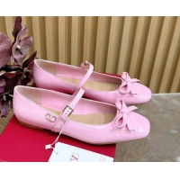 Unique Style Valentino Mary-Janes Ballerinas Flats with Bow in Patent Leather Light Pink VLTN02251