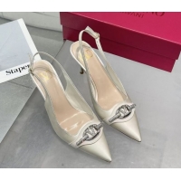 Classic Hot Valentino The Bold Edition VLogo Satin Slingback Pumps 8cm with Strass White 2025 VLTN02252