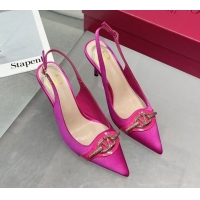 Good Quality Valentino The Bold Edition VLogo Satin Slingback Pumps 8cm with Strass Dark Pink 2025 VLTN02252