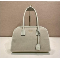 Good Taste Prada Medium linen blend and leather tote bag 1BG572 White 2025