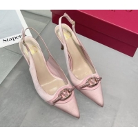 Top Grade Valentino The Bold Edition VLogo Satin Slingback Pumps 8cm with Strass Light Pink 2025 VLTN02252