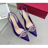 Discount Valentino The Bold Edition VLogo Satin Slingback Pumps 8cm with Strass Purple 2025 VLTN02252