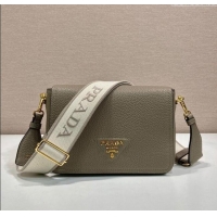 Top Design Prada Leather shoulder bag 1BD314 Clay Grey 2025