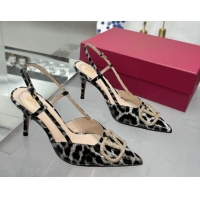 Low Cost Valentino Vlogo Slingback Pumps 8cm in Leopard Print Leather Grey VLTN02253