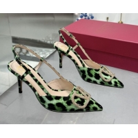 Lowest Cost Valentino Vlogo Slingback Pumps 8cm in Leopard Print Leather Green VLTN02253
