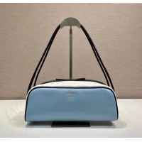 Famous Brand Prada Swing smooth leather shoulder bag 1BC249 Celeste Blue/White/Black 2025