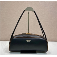 Buy Fashionable Prada Swing smooth leather shoulder bag 1BC249 Black/Hazelnut 2025