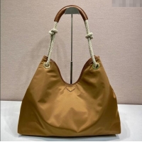 Luxury Cheap Prada Mariner large Re-Nylon shoulder bag 1BC244 Brandy Brown 2025