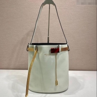 Super Quality Prada Buckle leather bucket bag with jeweled belt 1BE085 White 2025
