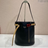 Well Crafted Prada Buckle leather bucket bag with jeweled belt 1BE085 Black 2025