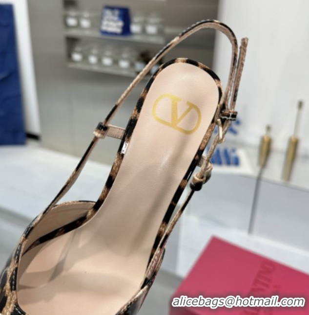 Low Price Valentino Vlogo Slingback Pumps 8cm in Leopard Print Leather Brown 2025 VLTN02253
