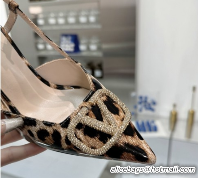 Low Price Valentino Vlogo Slingback Pumps 8cm in Leopard Print Leather Brown 2025 VLTN02253