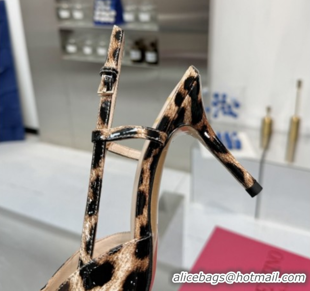 Low Price Valentino Vlogo Slingback Pumps 8cm in Leopard Print Leather Brown 2025 VLTN02253