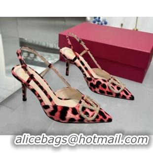 Super Valentino Vlogo Slingback Pumps 8cm in Leopard Print Leather Pink 2025 VLTN02253