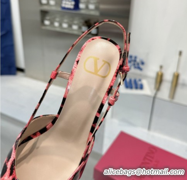 Super Valentino Vlogo Slingback Pumps 8cm in Leopard Print Leather Pink 2025 VLTN02253
