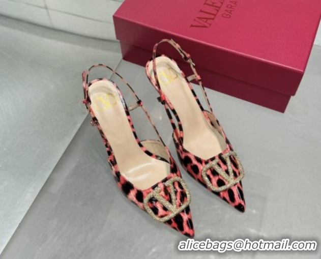 Super Valentino Vlogo Slingback Pumps 8cm in Leopard Print Leather Pink 2025 VLTN02253