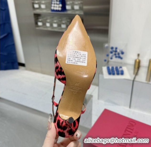 Super Valentino Vlogo Slingback Pumps 8cm in Leopard Print Leather Pink 2025 VLTN02253