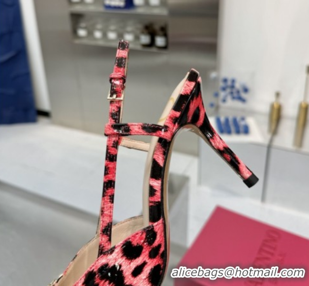 Super Valentino Vlogo Slingback Pumps 8cm in Leopard Print Leather Pink 2025 VLTN02253