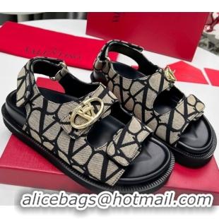 Best Price Valentino VLogo Locker Flat Strap Sandals in Toile Iconographe Fabric Grey 2025 VLTN02254
