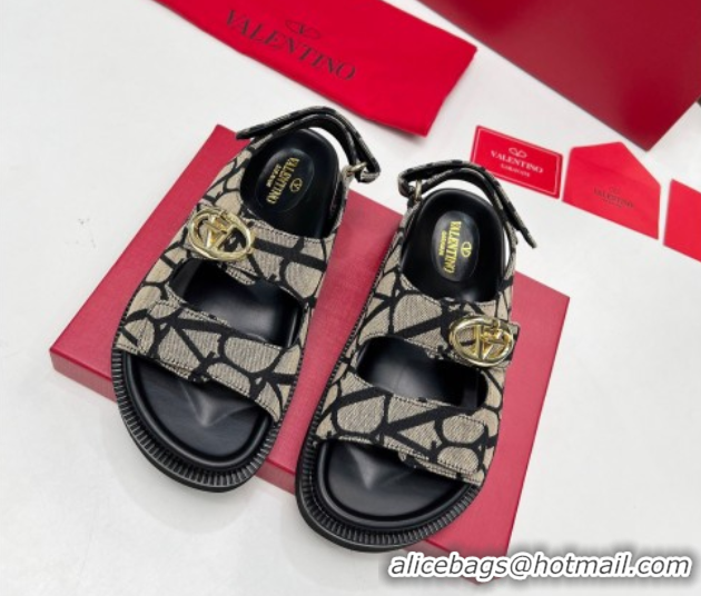 Best Price Valentino VLogo Locker Flat Strap Sandals in Toile Iconographe Fabric Grey 2025 VLTN02254