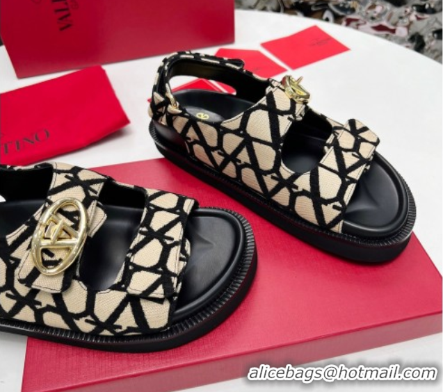 Best Price Valentino VLogo Locker Flat Strap Sandals in Toile Iconographe Fabric Grey 2025 VLTN02254