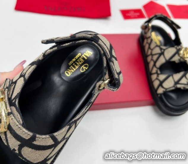 Best Price Valentino VLogo Locker Flat Strap Sandals in Toile Iconographe Fabric Grey 2025 VLTN02254
