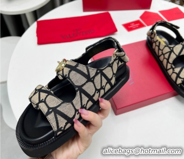 Best Price Valentino VLogo Locker Flat Strap Sandals in Toile Iconographe Fabric Grey 2025 VLTN02254