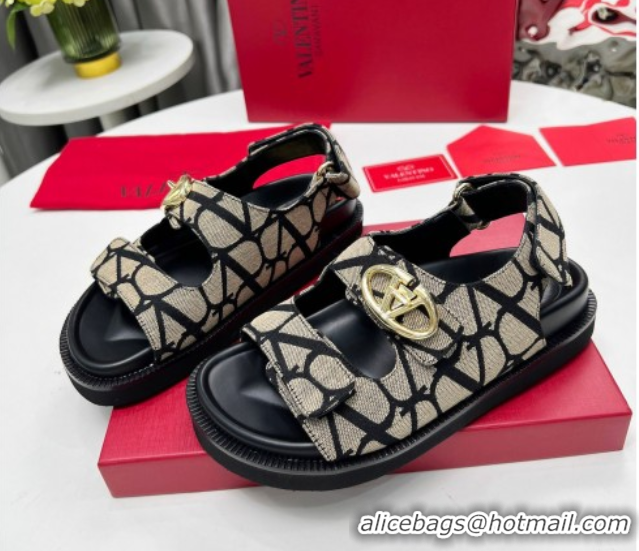 Best Price Valentino VLogo Locker Flat Strap Sandals in Toile Iconographe Fabric Grey 2025 VLTN02254