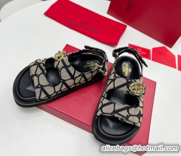 Best Price Valentino VLogo Locker Flat Strap Sandals in Toile Iconographe Fabric Grey 2025 VLTN02254