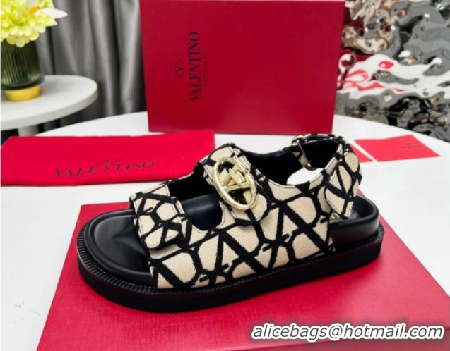 Best Price Valentino VLogo Locker Flat Strap Sandals in Toile Iconographe Fabric Grey 2025 VLTN02254