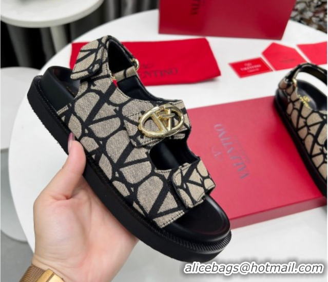 Best Price Valentino VLogo Locker Flat Strap Sandals in Toile Iconographe Fabric Grey 2025 VLTN02254
