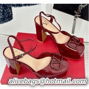 Top Grade Valentino VLOGO Signature Platform Pump 115MM Patent Leather Burgundy 5030501