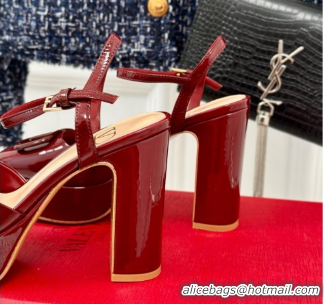 Top Grade Valentino VLOGO Signature Platform Pump 115MM Patent Leather Burgundy 5030501