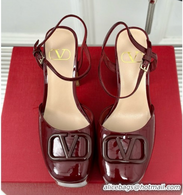 Top Grade Valentino VLOGO Signature Platform Pump 115MM Patent Leather Burgundy 5030501