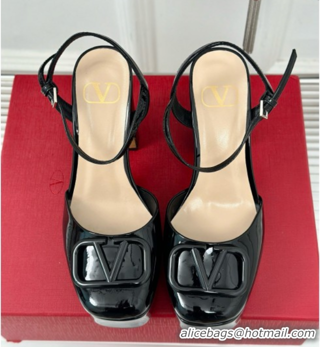 Charming Valentino VLOGO Signature Platform Pump 115MM Patent Leather Black 030502