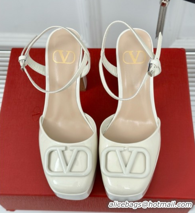 Durable Valentino VLOGO Signature Platform Pump 115MM Patent Leather White 5030503