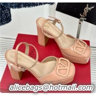 Unique Style Valentino VLOGO Signature Platform Pump 115MM Patent Leather Nude Pink 5030504