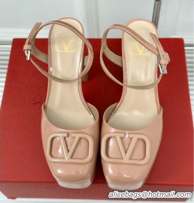 Unique Style Valentino VLOGO Signature Platform Pump 115MM Patent Leather Nude Pink 5030504